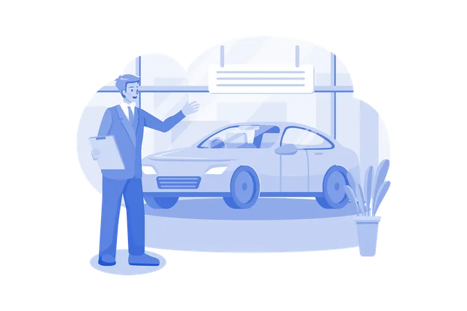Car Showroom Manager Dealing With Car  Illustration