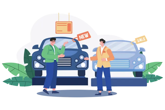 Car Showroom Manager Dealing With Car  Illustration