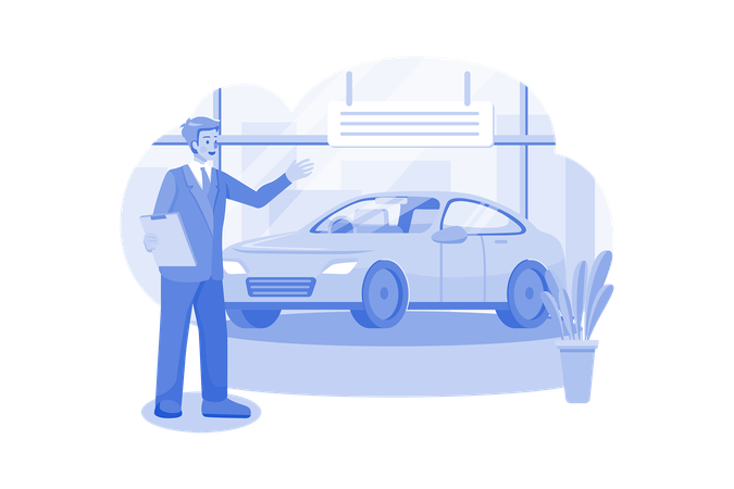 Car Showroom Manager Dealing With Car  Illustration