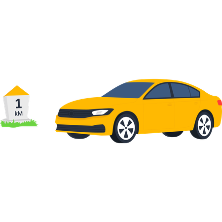 Car standing near distance marker  Illustration