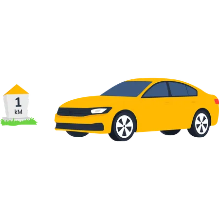 Car standing near distance marker  Illustration