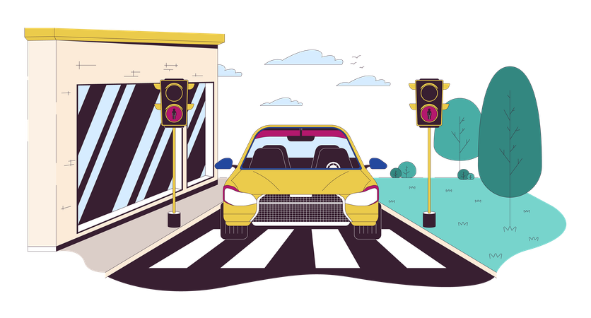 Car stopped at red light  Illustration