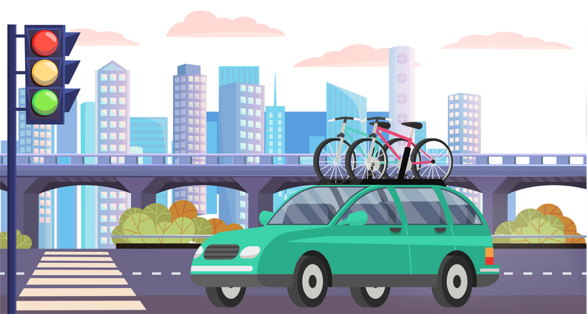 Car stopped at traffic light  Illustration