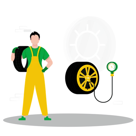 Car tire repairing  Illustration