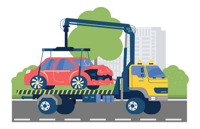 Car towing truck working on highway road  Illustration