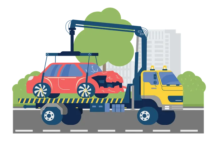 Car towing truck working on highway road  Illustration