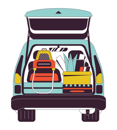 Car trunk with personal belongings  Illustration