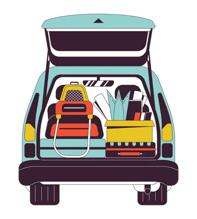 Car trunk with personal belongings  Illustration