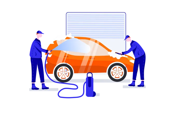 Car washing in garage Illustration