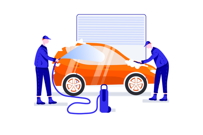 Car washing in garage  Illustration