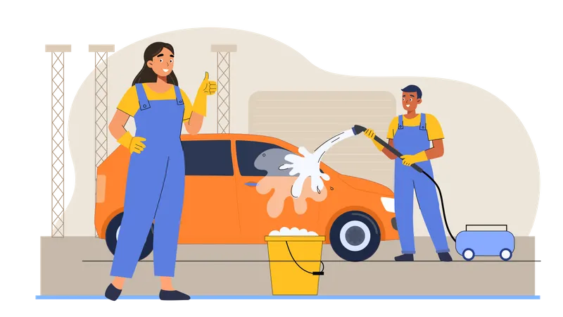 Car washing service Illustration