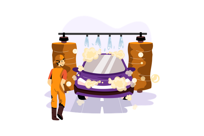 Car washing with machine  Illustration