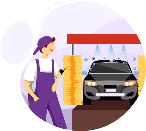 Car washing with machine  Illustration