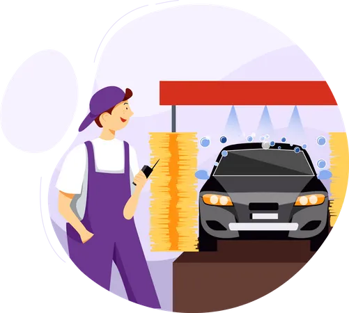 Car washing with machine  Illustration