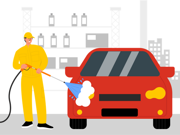 Car washing worker Illustration