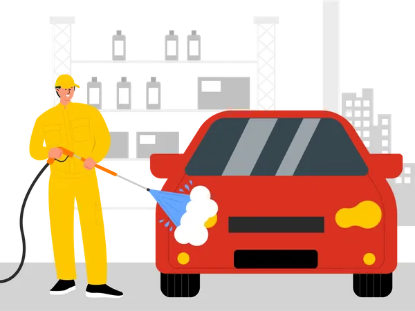 Car washing worker  Illustration