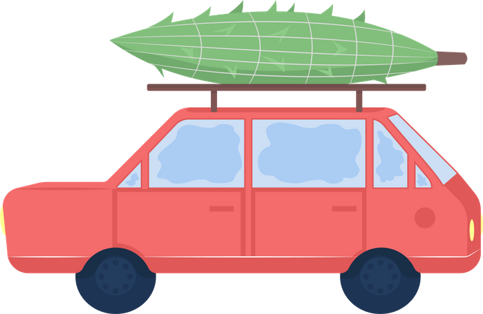 Car with Christmas tree on top Illustration
