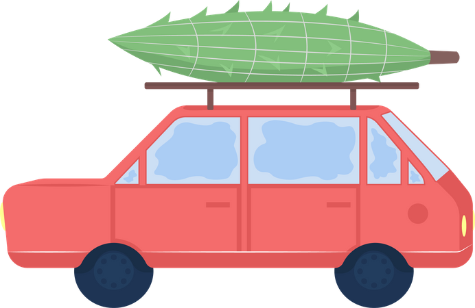 Car with Christmas tree on top  Illustration