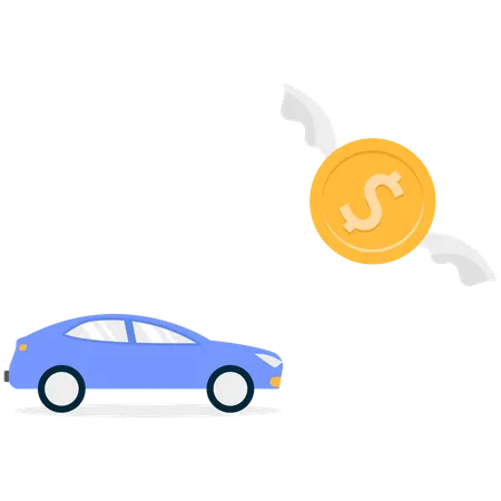 Car with flying money  Illustration