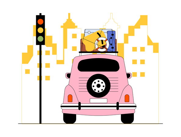 Car with luggage in its carrier  Illustration