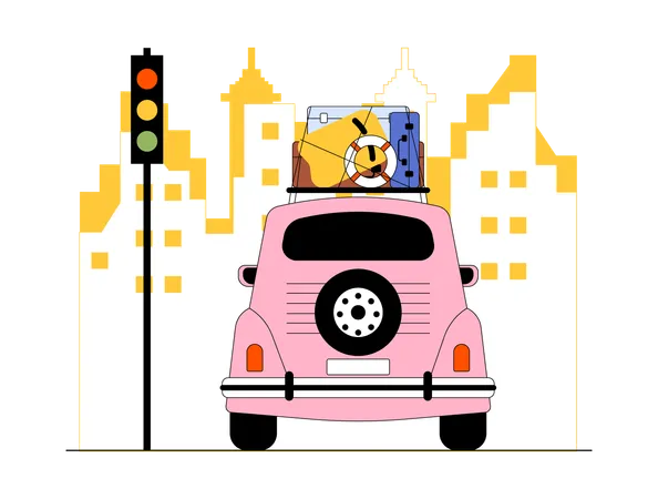 Car with luggage in its carrier  Illustration