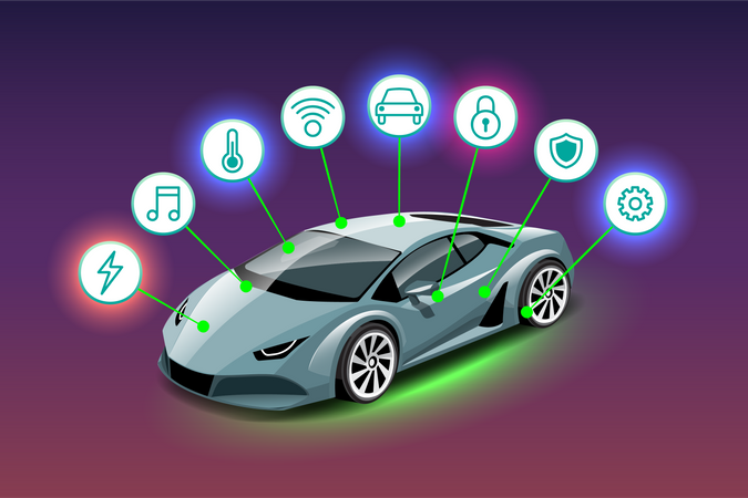 Car with smart control device Illustration