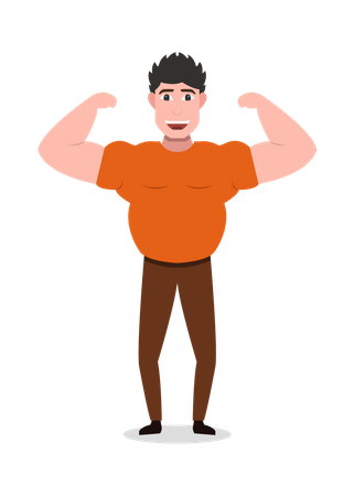 Cara da academia mostrando os músculos dos braços  Ilustração