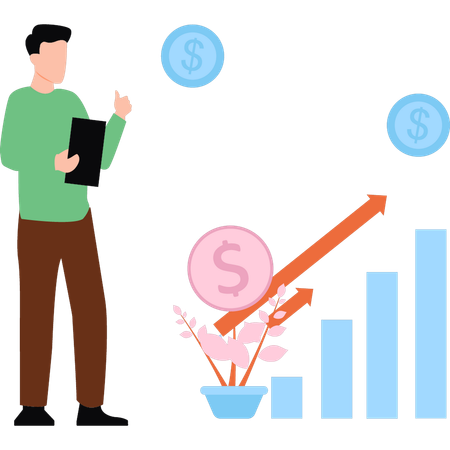 Cara está falando sobre o desenvolvimento do negócio  Ilustração