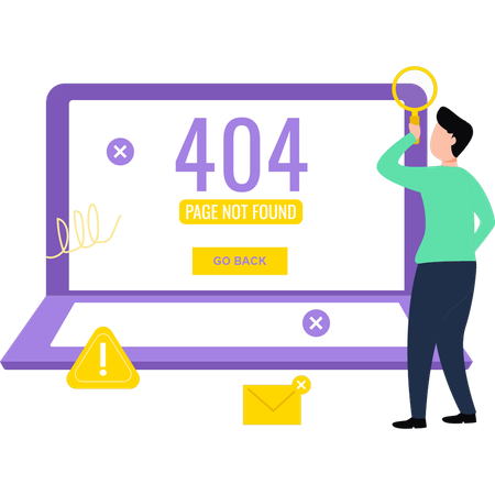 O cara está procurando um erro 404  Ilustração