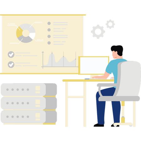 O cara está trabalhando nas configurações do servidor  Illustration