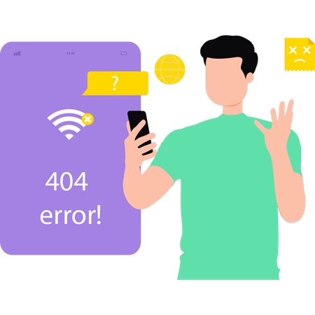 O cara está vendo o erro 404 do celular  Ilustração