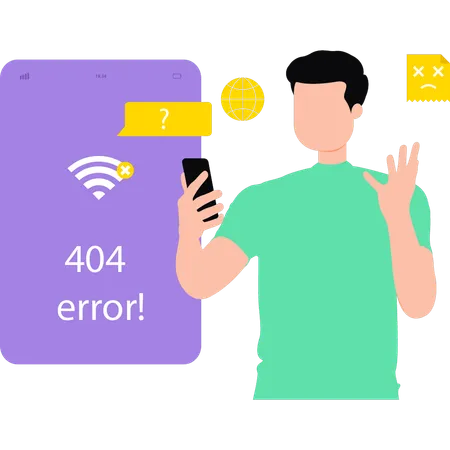 O cara está vendo o erro 404 do celular  Ilustração