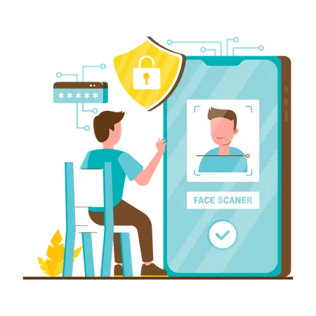 Seguridad de identificación facial  Ilustración