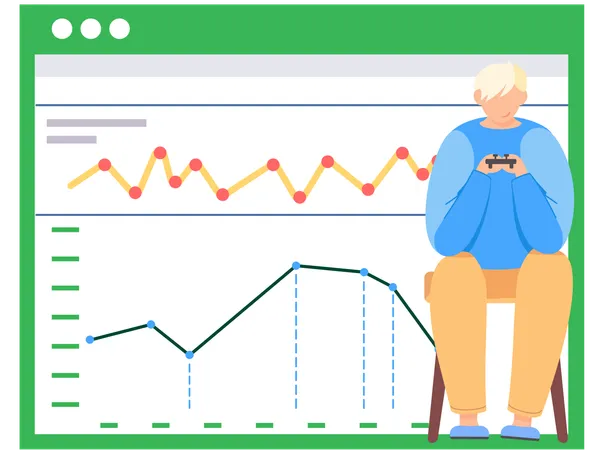 Cara joga videogame perto de pôster de gráfico de atividade  Ilustração