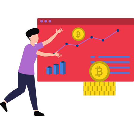 Cara olhando para análise de bitcoin  Illustration