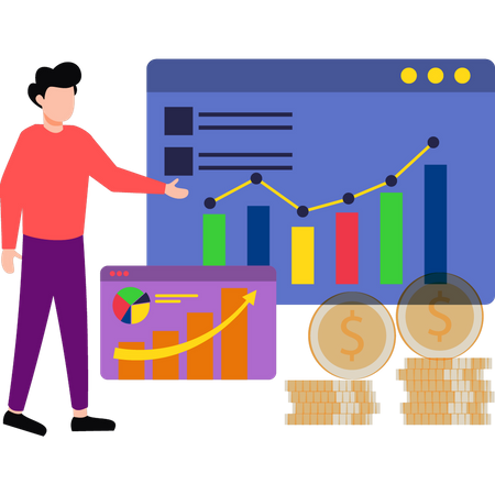 Cara olhando para análise de dólar  Ilustração