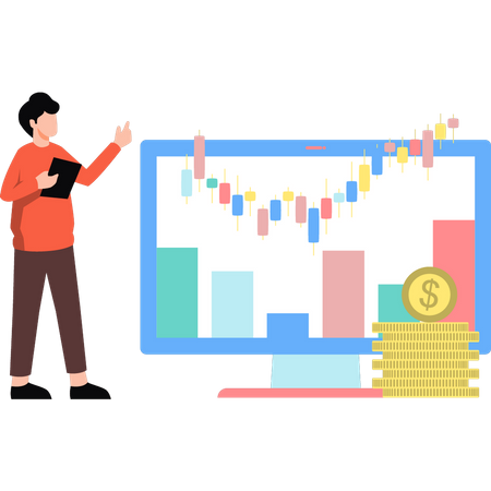 Cara olhando para análise de dólar  Ilustração