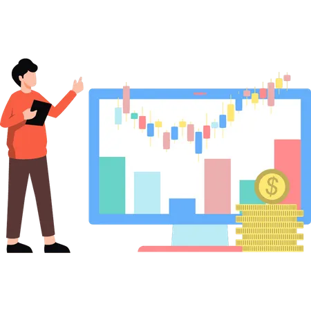 Cara olhando para análise de dólar  Ilustração