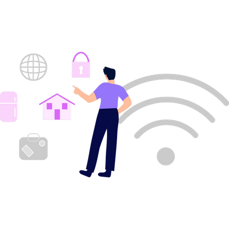 Cara olhando coisas de conexão Wi-Fi  Ilustração