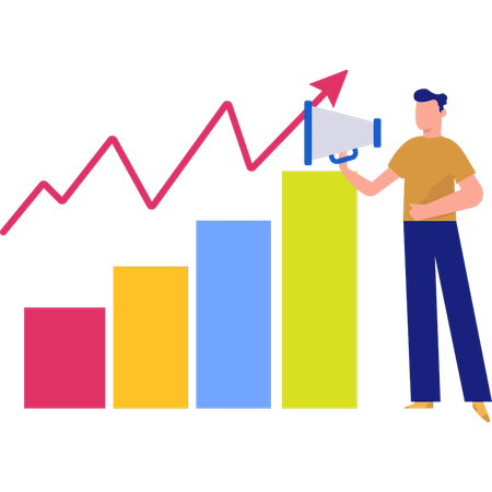 Cara olhando para o gráfico de barras de negócios  Ilustração