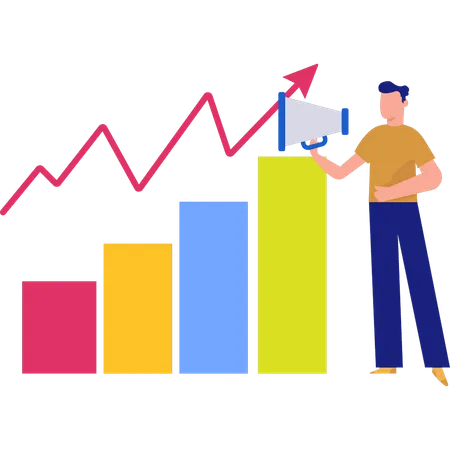 Cara olhando para o gráfico de barras de negócios  Ilustração