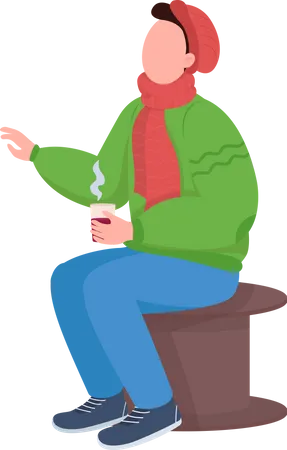 Cara sentado com bebida quente  Ilustração