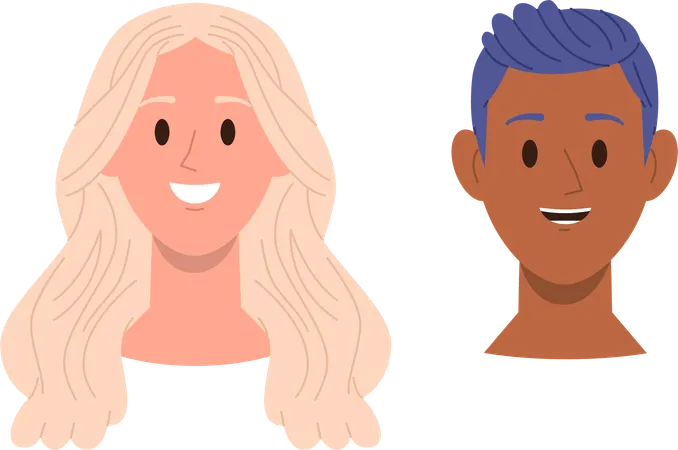 Cara sonriente feliz de hombre y mujer con cabello sano  Ilustración