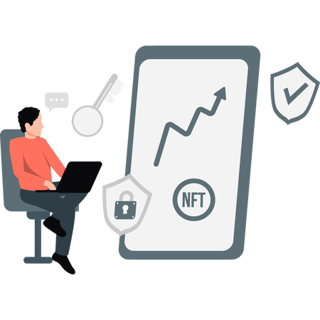 Cara trabalhando na proteção de NFT  Ilustração