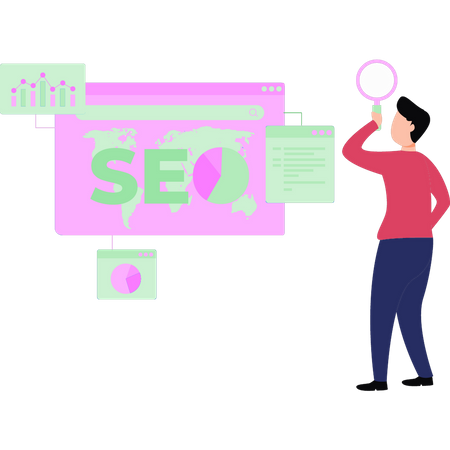 Cara trabalhando em SEO  Ilustração