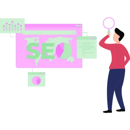 Cara trabalhando em SEO  Ilustração