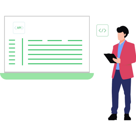 Cara trabalhando na codificação de API  Ilustração