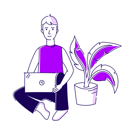 Cara trabalhando no laptop  Ilustração