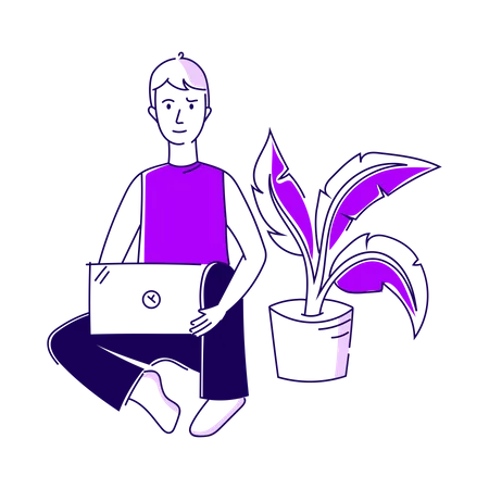 Cara trabalhando no laptop  Ilustração