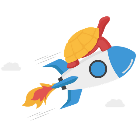 Caracol lento volando rápido con metáfora de cohete propulsor de acelerar el proceso de trabajo  Ilustración